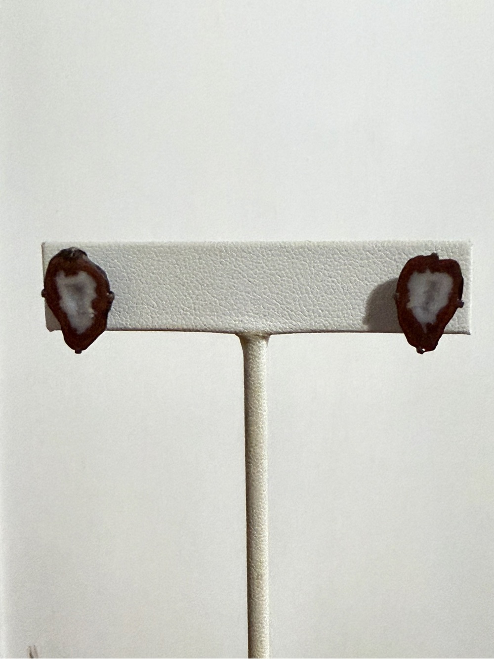 Natural Brown and White Agate Slice Stud Earrings - Women Jewelry